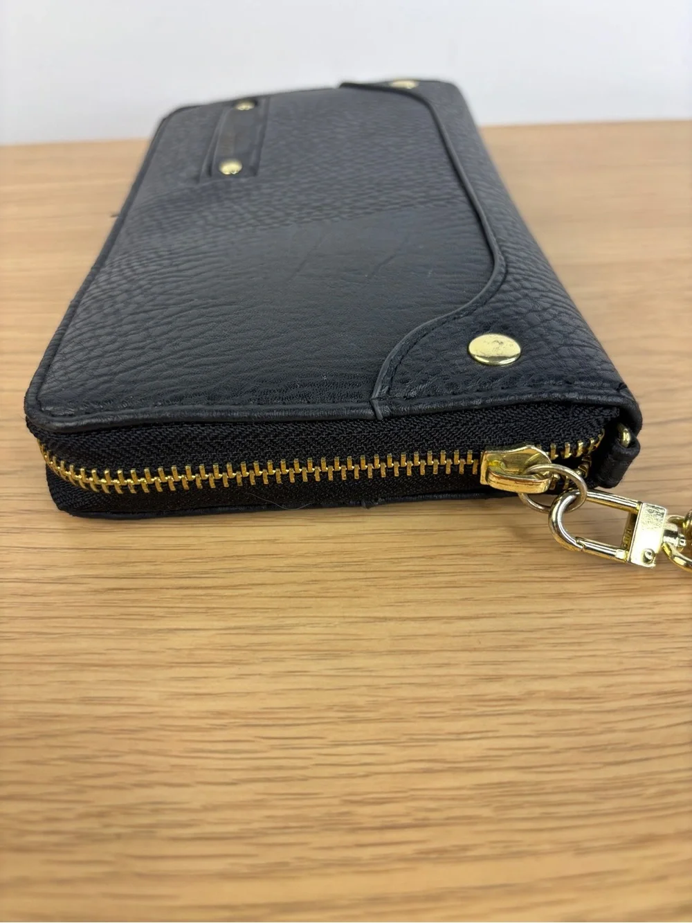 Olivia + Joy Black Faux Leather Wristlet with Gold Chain Strap LIKE NEW